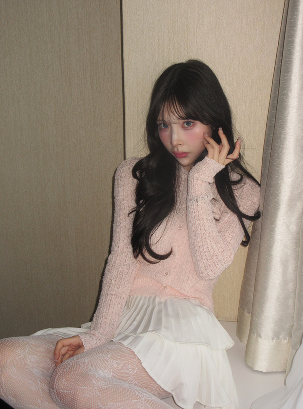 フード付き透かし編みニットカーディガン