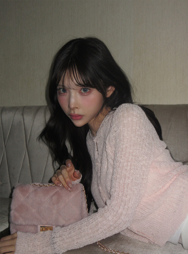 フード付き透かし編みニットカーディガン