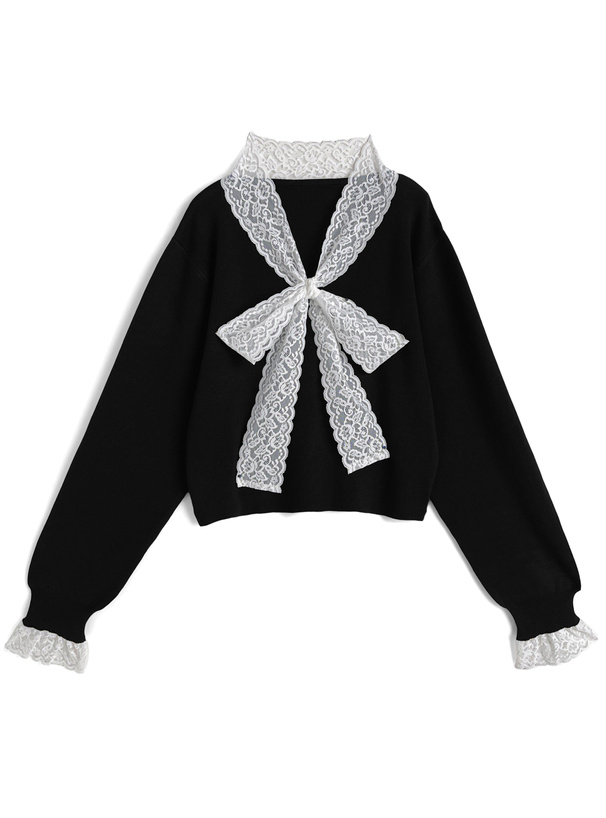 レースボウタイニットトップス