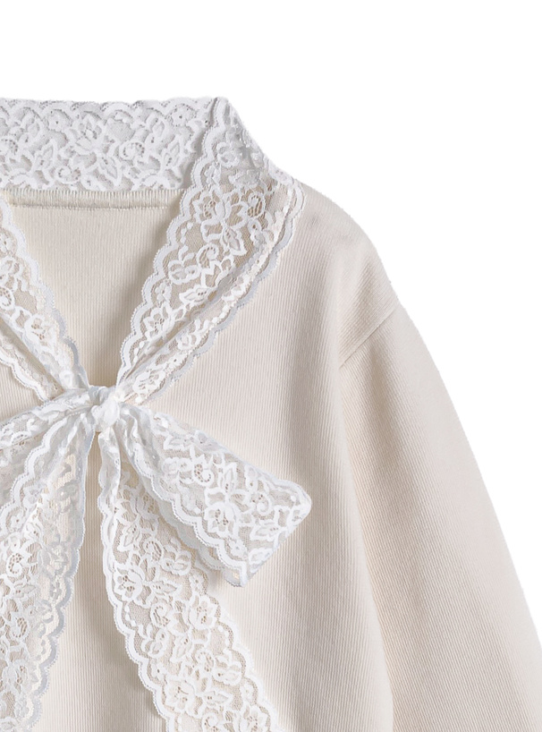 レースボウタイニットトップス