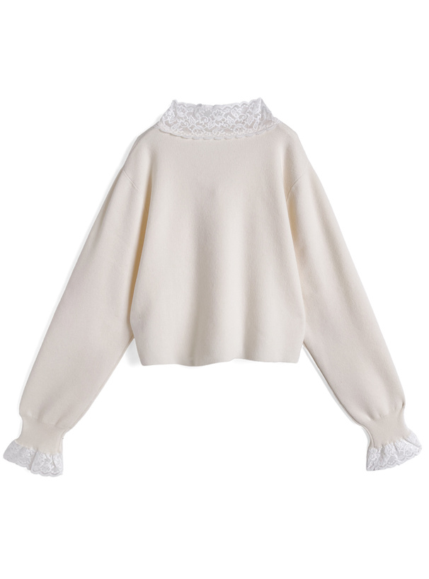 レースボウタイニットトップス