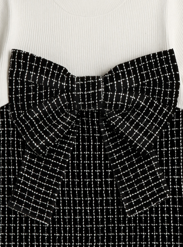 ビッグリボンツイードビスチェドッキングリブニットトップス