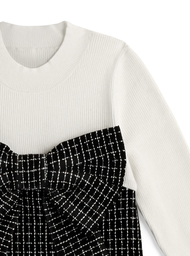 ビッグリボンツイードビスチェドッキングリブニットトップス