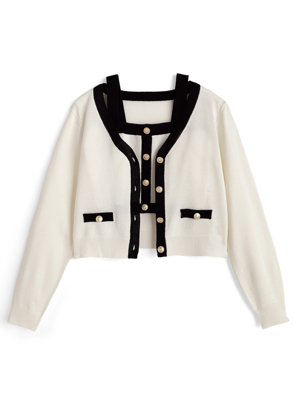 配色Vネックカーディガン×ビスチェニットアンサンブル