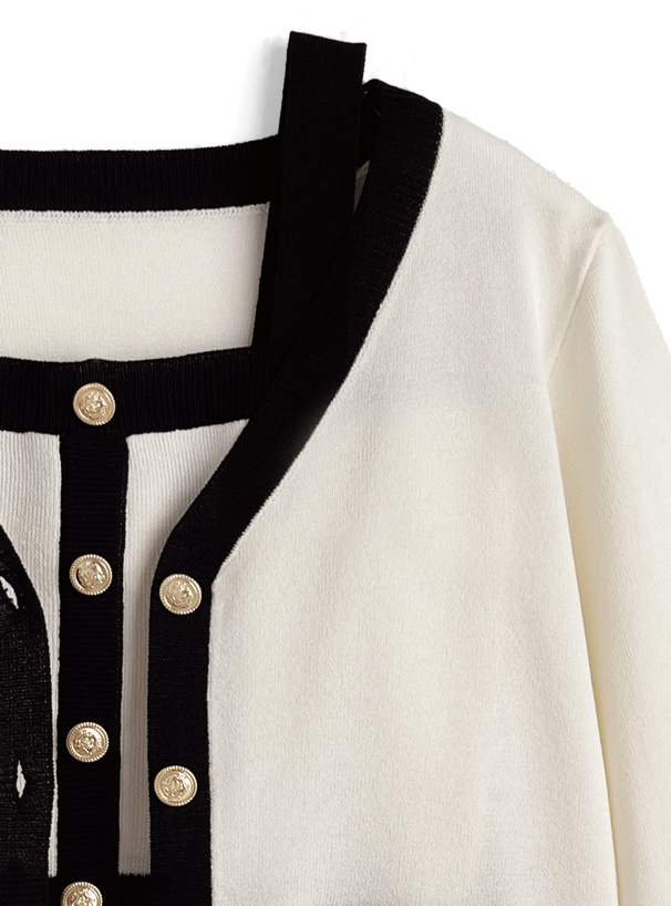 配色Vネックカーディガン×ビスチェニットアンサンブル