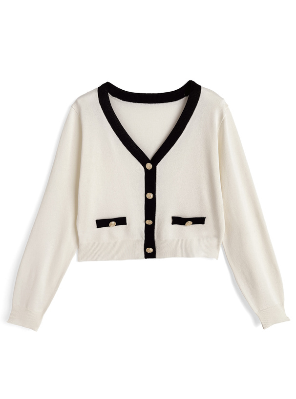 配色Vネックカーディガン×ビスチェニットアンサンブル