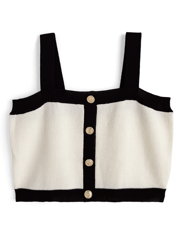 配色Vネックカーディガン×ビスチェニットアンサンブル