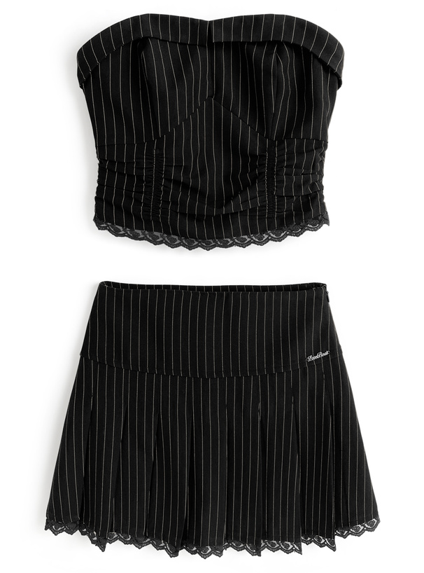 LOVE BOAT コルセット風トップス×プリーツミニスカートストライプ柄セットアップ[ec252]