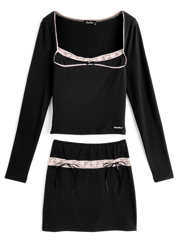 LOVE BOAT レースリボントップス×ミニスカートセットアップ[ec255]