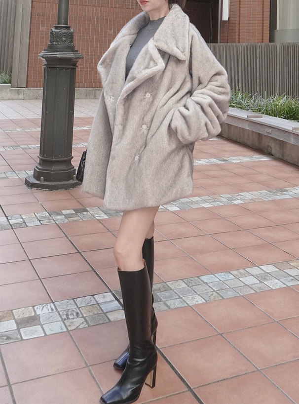 襟2Wayミドル丈ファーコート