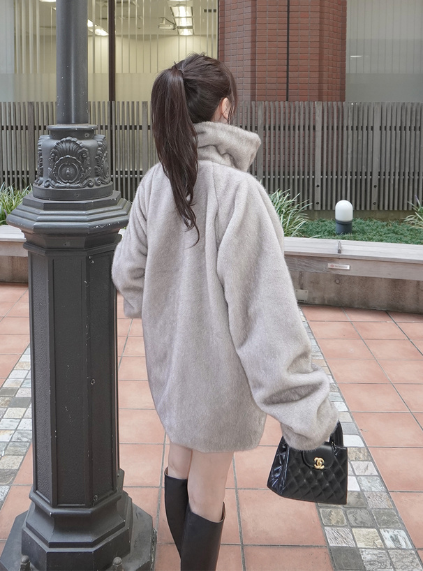 襟2Wayミドル丈ファーコート
