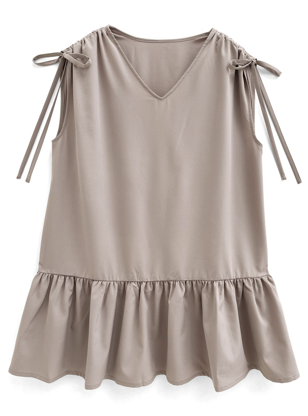 ドロストリボンノースリーブペプラムチュニック