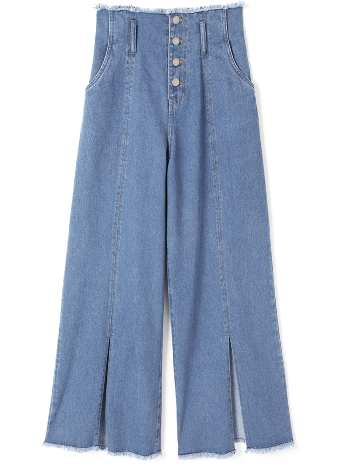 フロントスリットフリンジワイドデニムパンツ