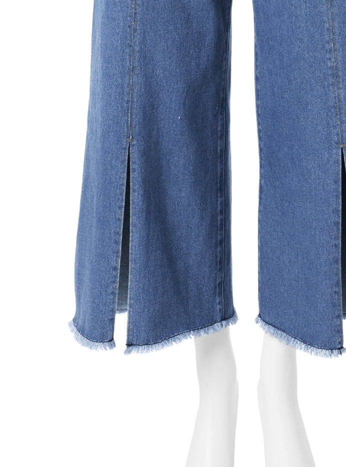 フロントスリットフリンジワイドデニムパンツ