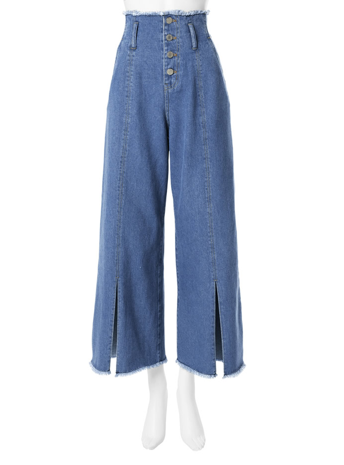フロントスリットフリンジワイドデニムパンツ