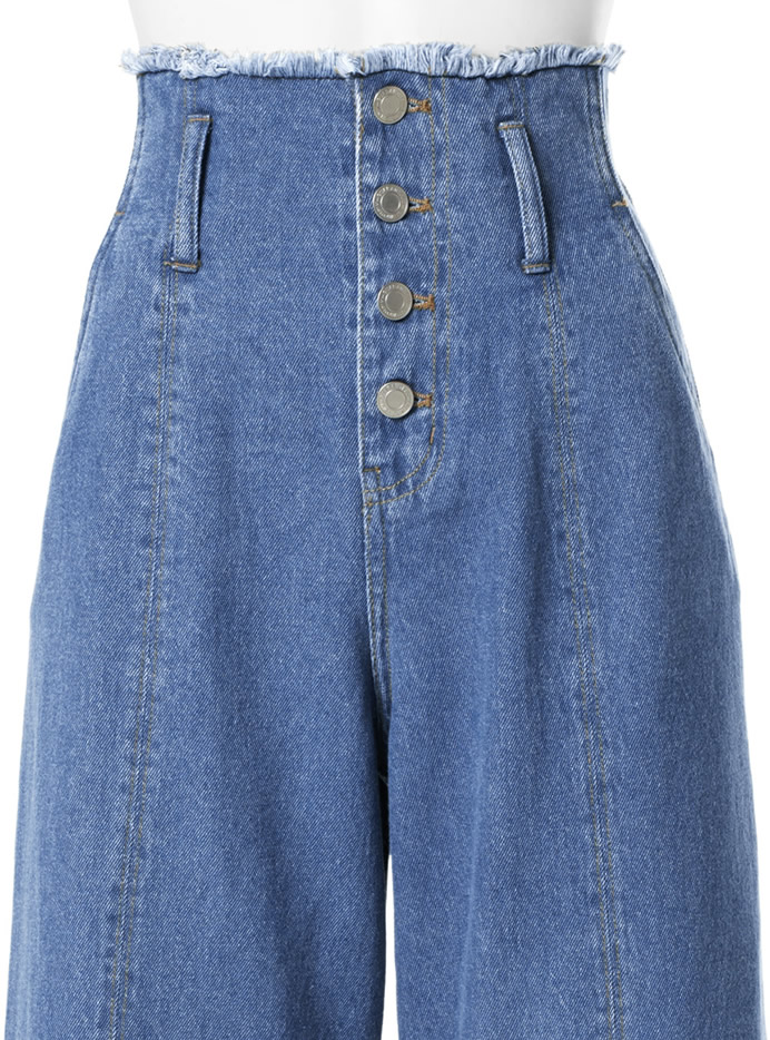 フロントスリットフリンジワイドデニムパンツ