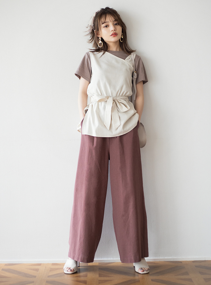 リボンベルト付きアシンメトリートップス