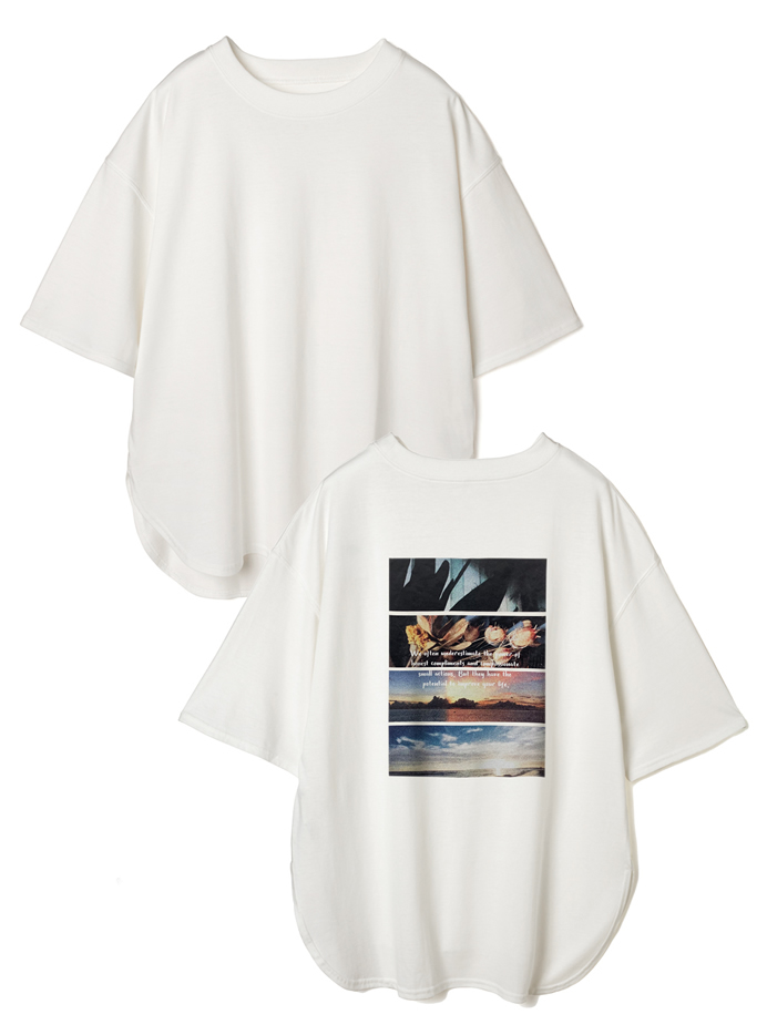 ラウンドヘムバックフォトプリントTシャツ