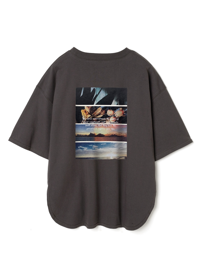 ラウンドヘムバックフォトプリントTシャツ