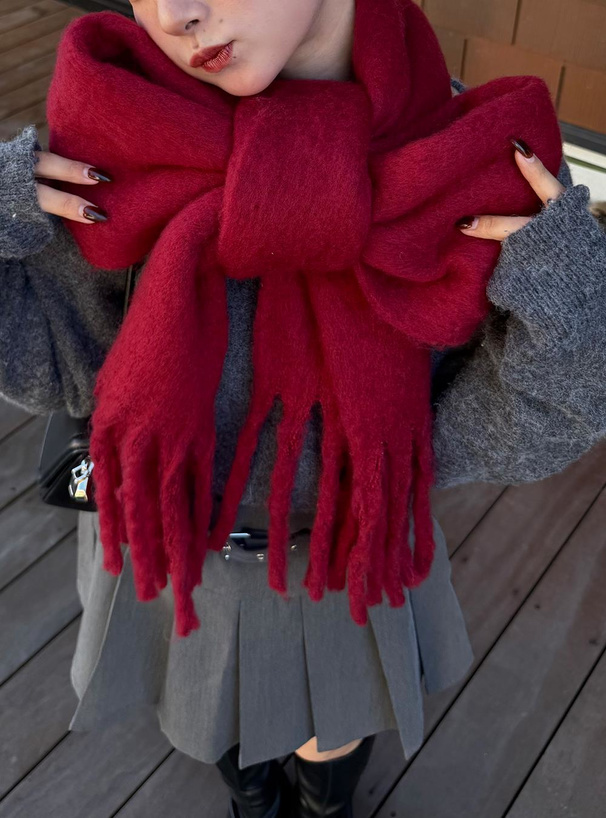 起毛フェイクウールフリンジボリュームマフラー