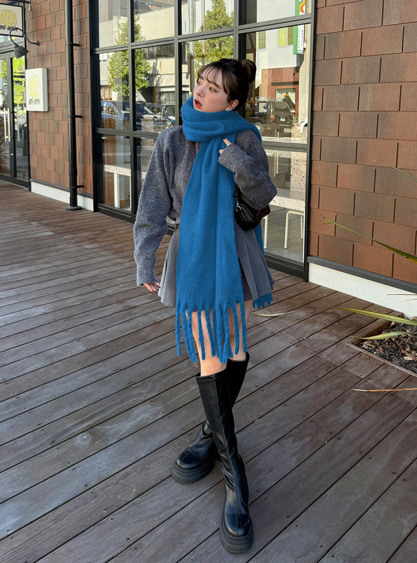 起毛フェイクウールフリンジボリュームマフラー