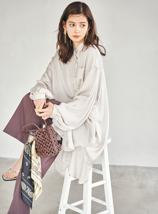 ヴィンテージサテンボリュームスリーブロングシャツ