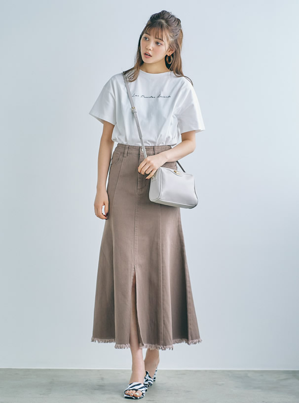 フロントスリットフリンジツイルスカート