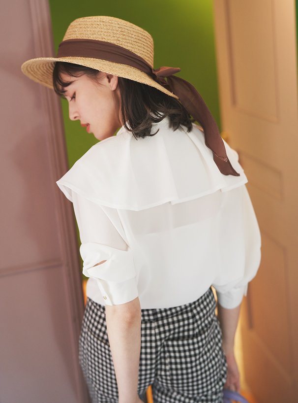 シフォンジョーゼットラッフルカラーブラウス