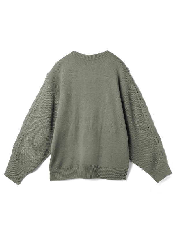 アシンメトリーフリンジケーブル編みニットトップス