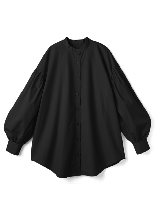 バンドカラータックラウンドヘムロングシャツ