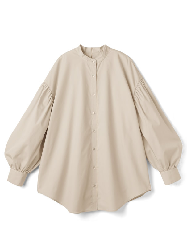 バンドカラータックラウンドヘムロングシャツ