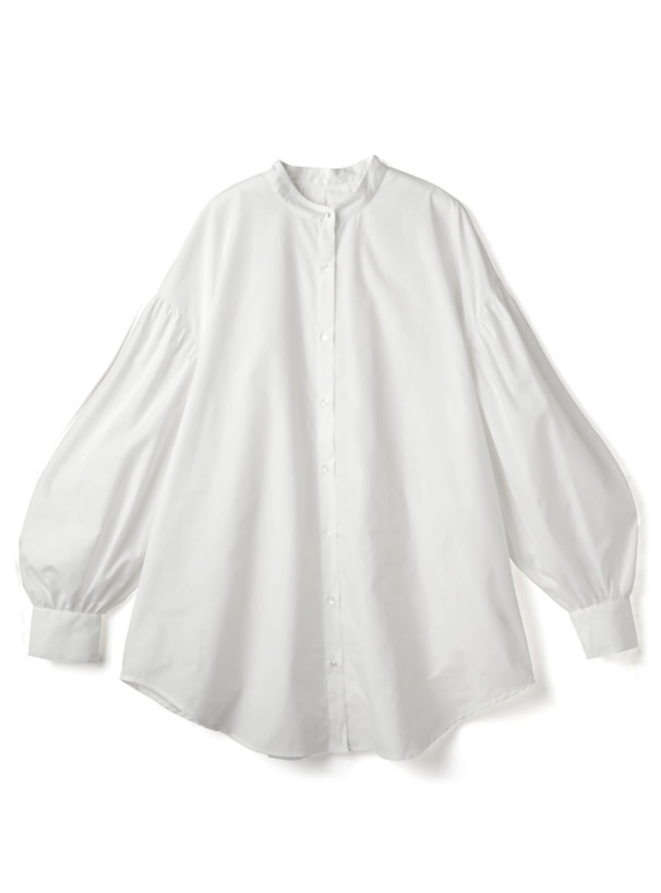 バンドカラータックラウンドヘムロングシャツ