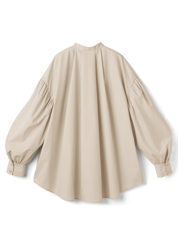 バンドカラータックラウンドヘムロングシャツ