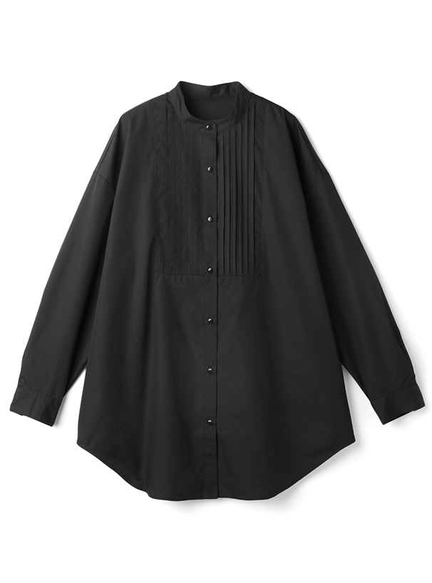 ピンタックラウンドヘムロングシャツ