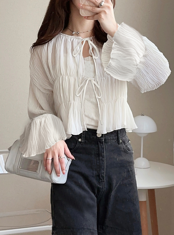 前後2Wayリボンワッシャーシフォンカーディガン