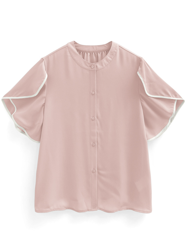 シフォン配色チューリップスリーブブラウス[fo1931