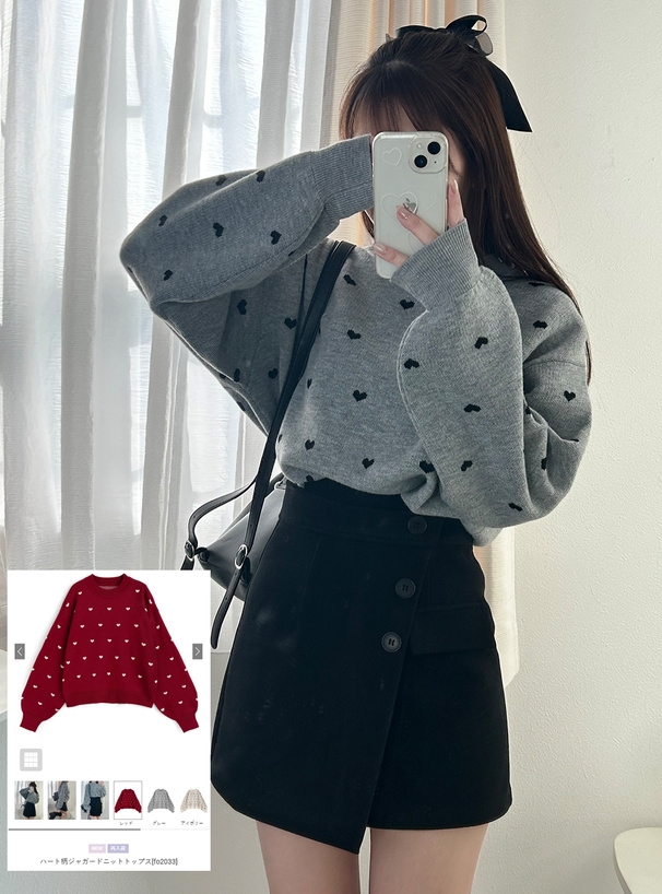 ハート柄ジャガードニットトップス