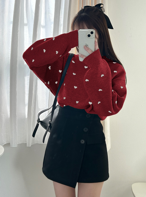 ハート柄ジャガードニットトップス