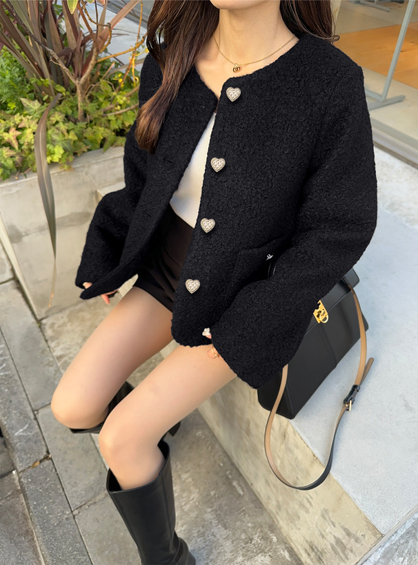 ノーカラーリングウールハートボタンジャケット[fo2042] | レディース