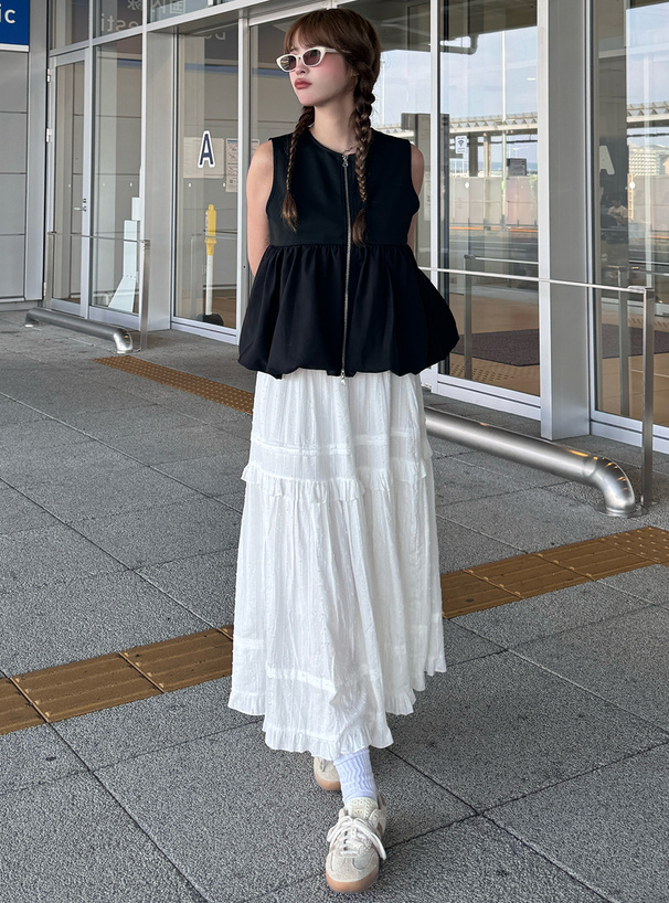 異素材ドッキングジップバルーンベスト[fo2060] | レディース