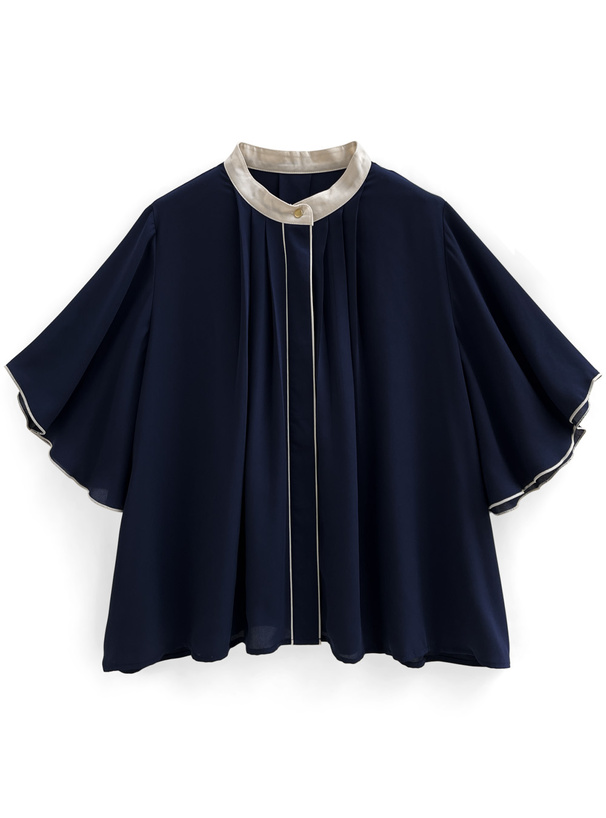 ピンタックフレアスリーブシフォンブラウス