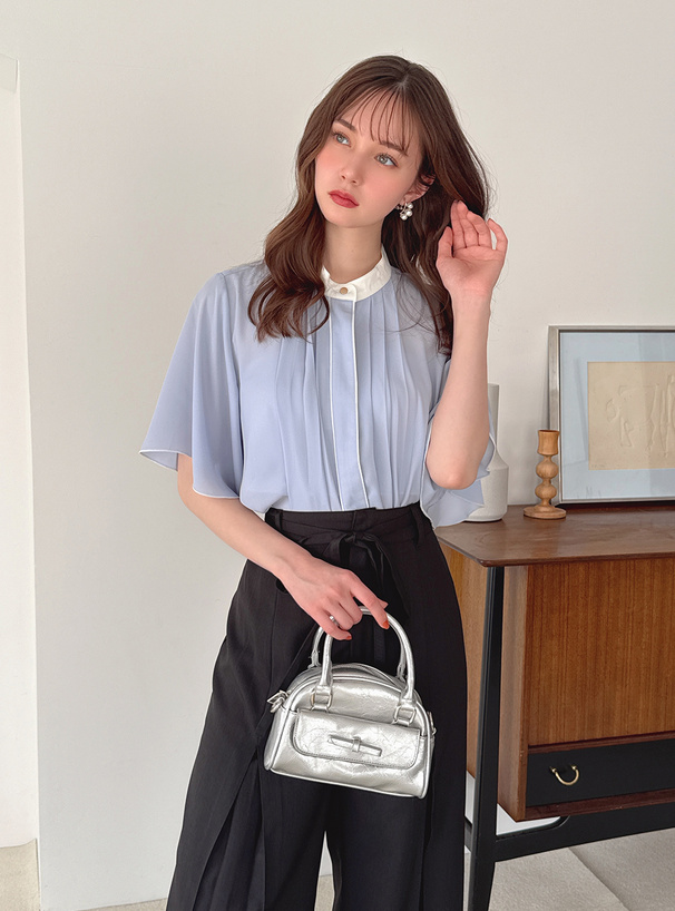 ピンタックフレアスリーブシフォンブラウス