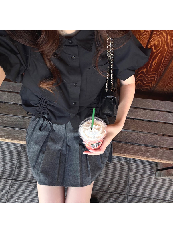 ドロストリボンバルーンスリーブシャツ