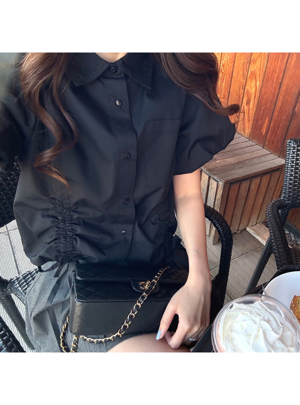 ドロストリボンバルーンスリーブシャツ