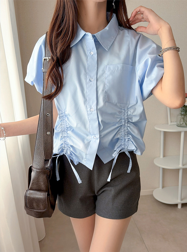 ドロストリボンバルーンスリーブシャツ