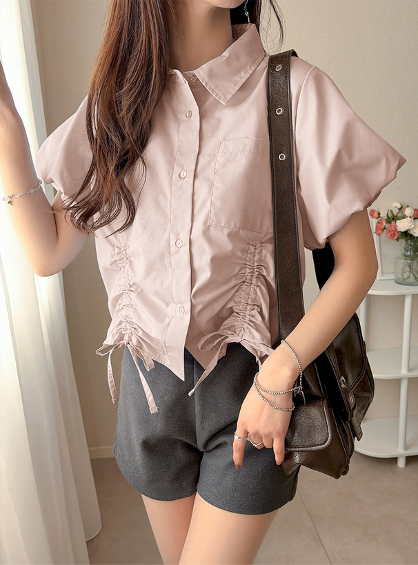 ドロストリボンバルーンスリーブシャツ