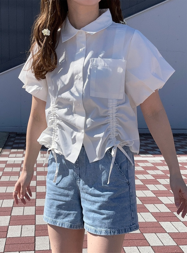 ドロストリボンバルーンスリーブシャツ