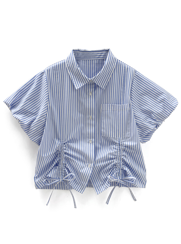 ストライプ柄バルーンスリーブドロストシャツ