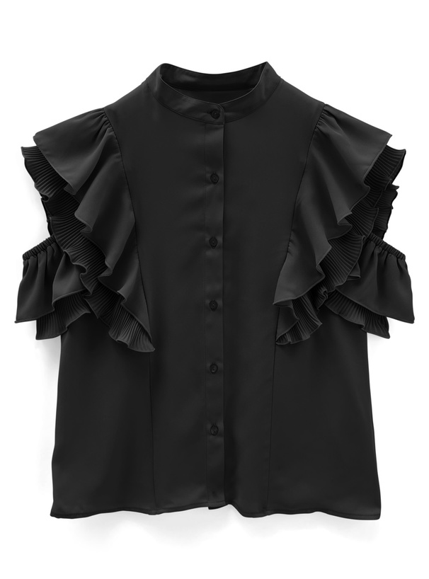 ショルダーオープンフリルスリーブブラウス