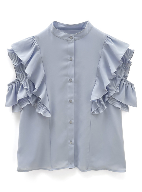 ショルダーオープンフリルスリーブブラウス